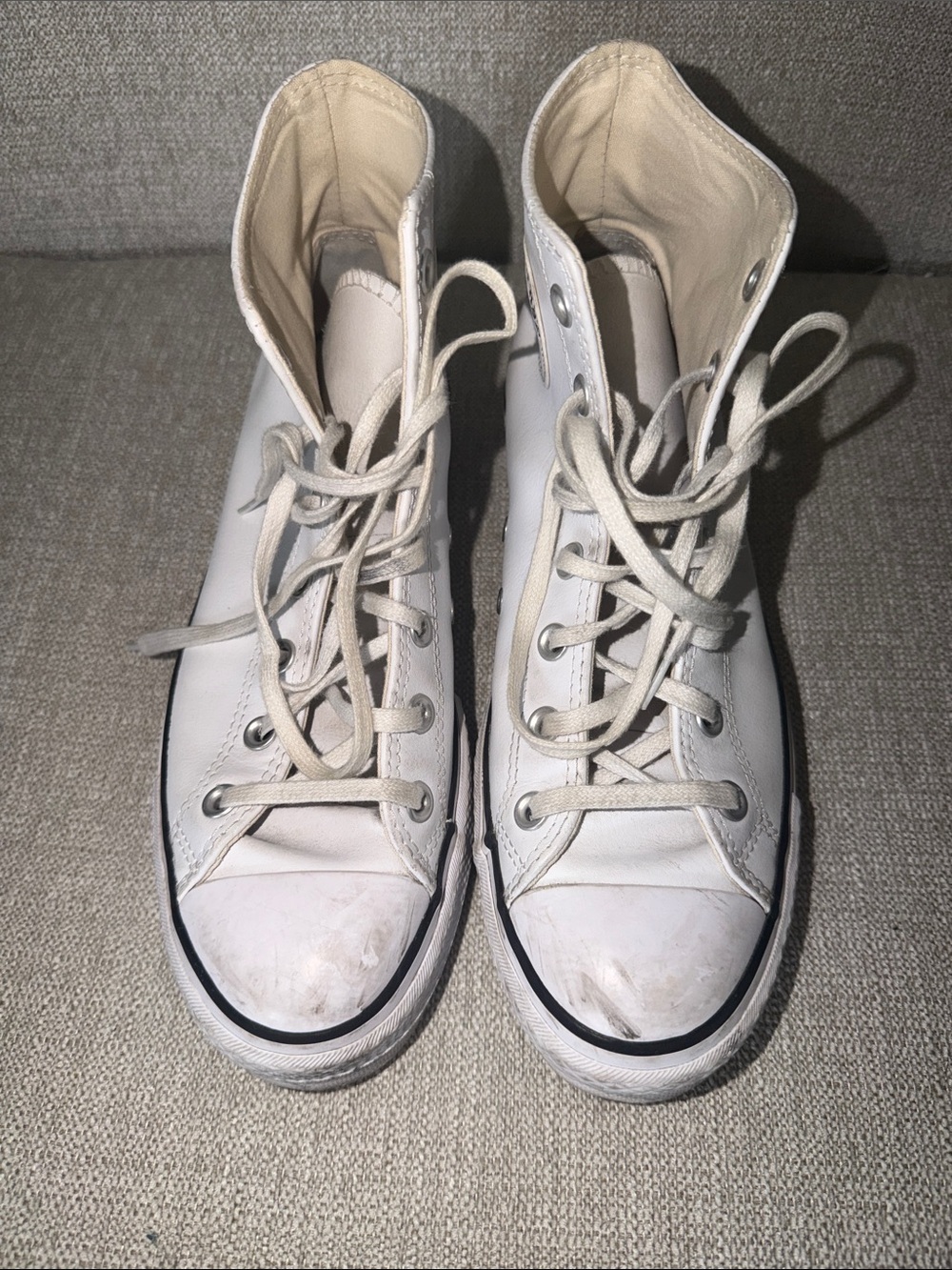 Converse White High-Top Platform White Leather Sneakers W9